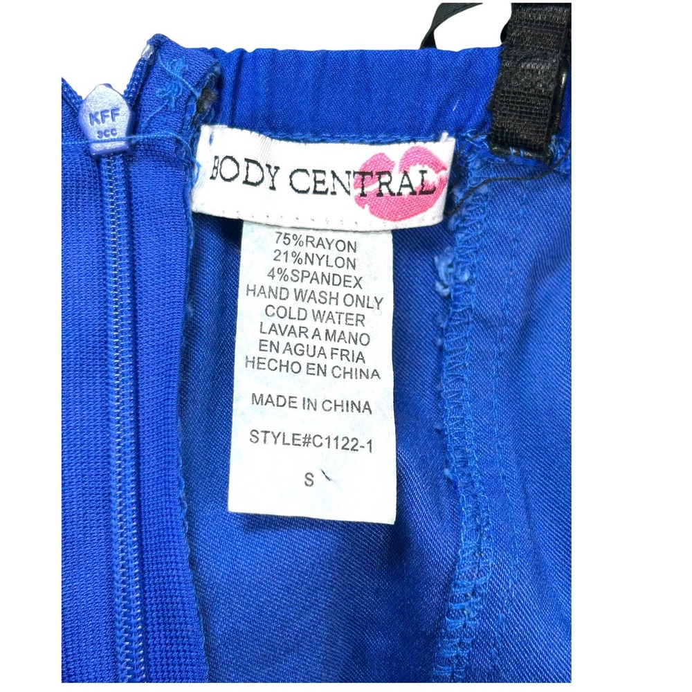 Body Central Royal Blue Faux Leather Trim Halter Bodycon Mini Dress Small - Picture 3 of 10